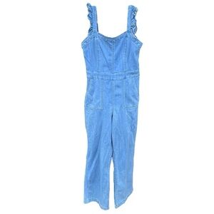 Montrez Denim Ruffle Jumpsuit Stretch Pockets GUC
